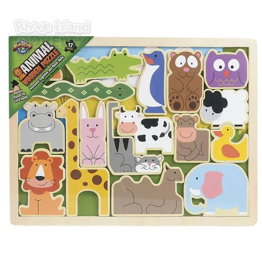 17 Piece Wooden Zoo Animal Raised Up Puzzle