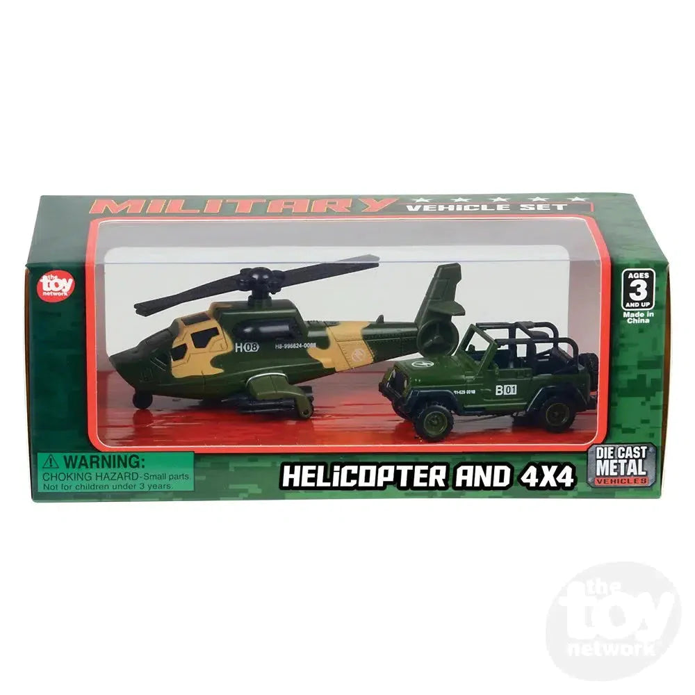 2 Piece Diecast Military Set Helicopter And Jeep