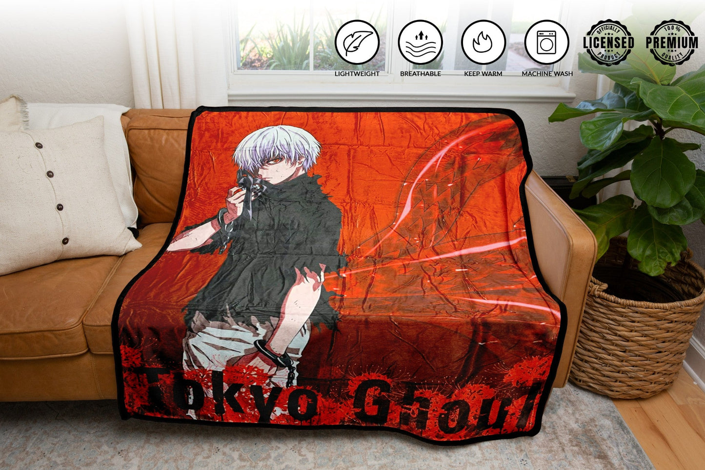 Tokyo Ghoul Ken Kaneki Rinkaku Kagune Fleece Throw Soft Lightweight Blanket 45x60 Inches