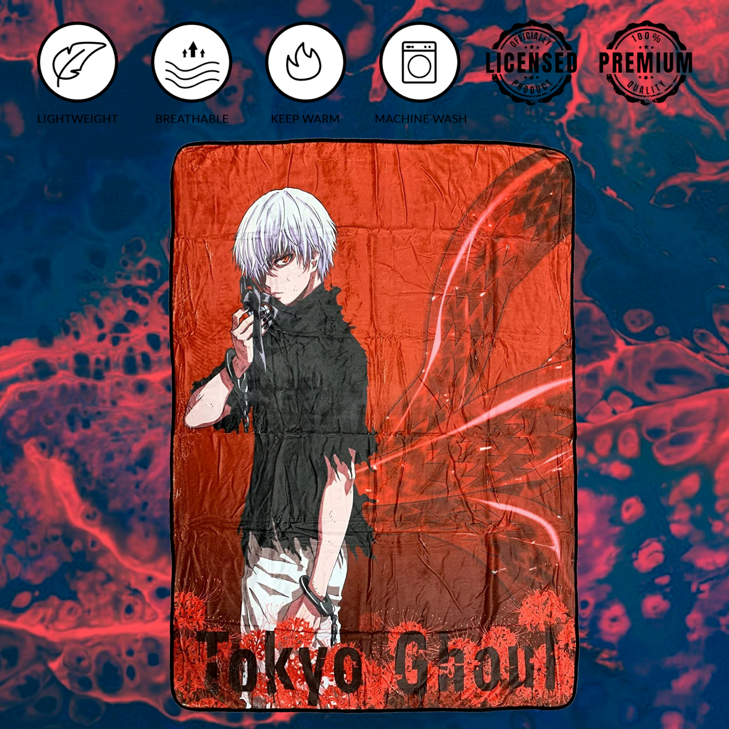 Tokyo Ghoul Ken Kaneki Rinkaku Kagune Fleece Throw Soft Lightweight Blanket 45x60 Inches