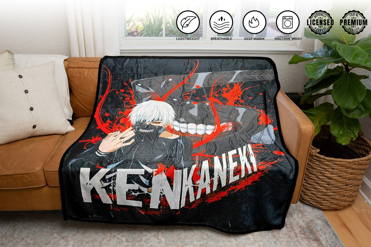 Tokyo Ghoul Ken Kaneki White Hair With Mask Fleece Throw Soft Lightweight Blanket 45x60 Inches