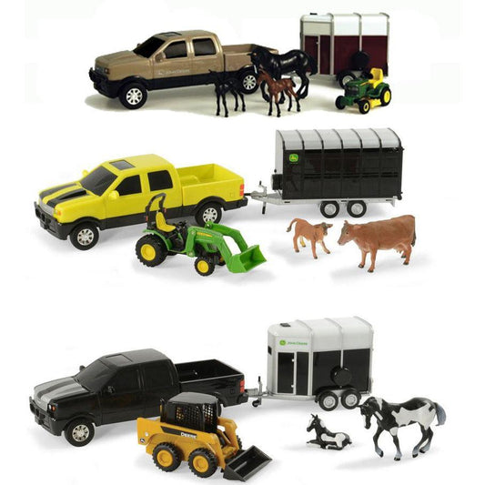 1:32 8" John Deere Pickup & Livestock Trailer Set Assorted Styles