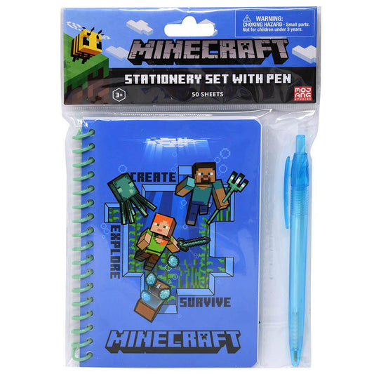 Minecraft Spiral Notebook with Pen in Poly Bag with Header 50 Sheets