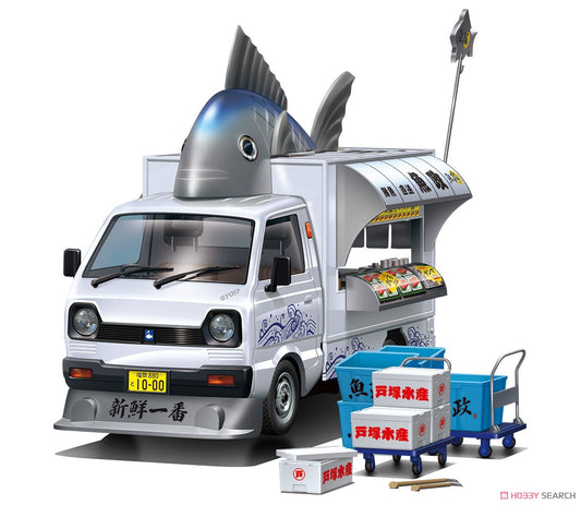 Fischhändler-Modellbausatz (Modellauto) im Maßstab 1:24 mit beweglichem Stall