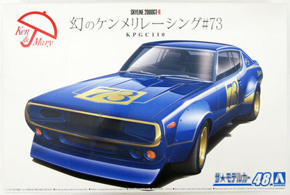 Aoshima The Model Car 1/24 Nissan KPGC110 Mythical Kenmeri Racing #73 Plastic Model Kit