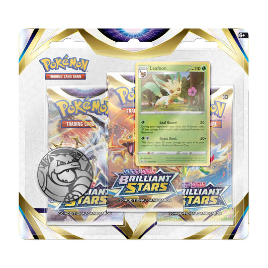 Pokémon TCG: Sword & Shield-Brilliant Stars 3 Booster Packs, Coin & Leafeon Promo Card