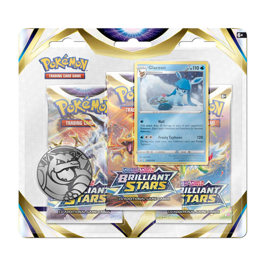 Pokémon TCG: Sword &amp; Shield-Brilliant Stars 3 Booster Packs, Coin &amp; Glaceon Promo Card 
